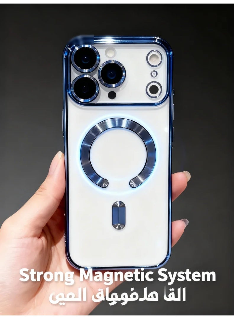 robotgcc Magnetic Phone Case for iPhone 17 Pro Max with Transparent Electroplated Frame, Built-In Lens Protection, Shockproof Soft TPU Cover, Strong Magnetic Ring Compatible with Magnetic Charging, Anti-Drop Clear Protective Case with Camera Guard and Full Edge Coverage - Image 1